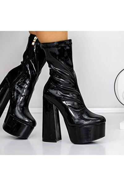 mei Дамски боти до глезена с дебел ток и платформа 3LB10 Черни