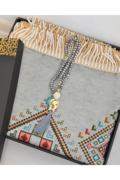 Bilenler Hediyelik Seccade Tesbih Seti– Kilim Desenli Kadife Astarlı Seccade,...