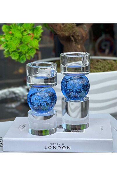 HERA DEKOR KRİSTAL BALONCUKLU ŞAMDAN MAVİ