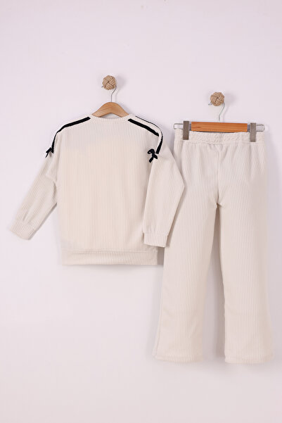 monox Σετ κοτλέ φλις με λεπτομέρεια κορδέλας για κορίτσια