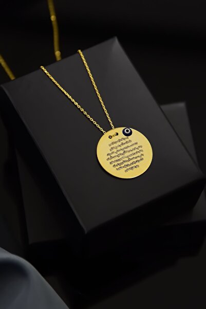 Flamingo 925 Ayar Gümüş Gold Kaplama Ayetel Kürsili Plaka Kolye