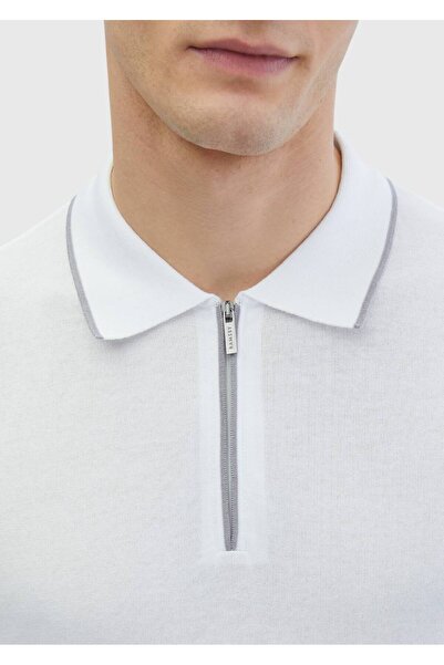 Ramsey White Polo Neck 100% Cotton Knitwear