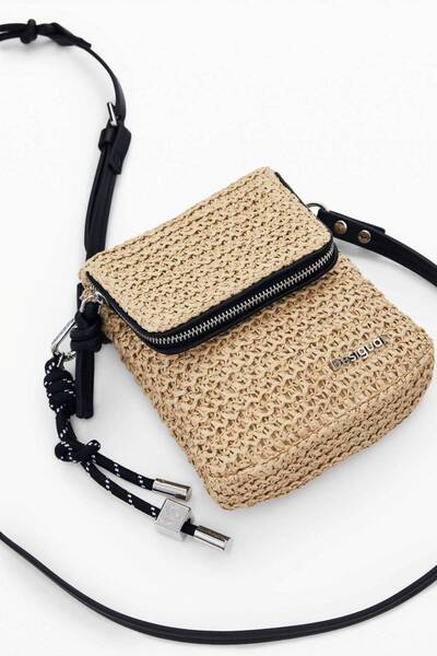 Desigual Small phone bag, Desigual, Half Logo Raffia Venecia series, Beige