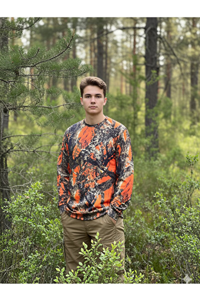 FazAv سترة قماش قابل للتمدد أوفنر بأكمام طويلة ونقشة الغابة