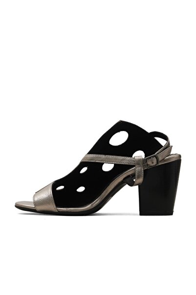 Bueno Shoes Gray Black Leather Women's Heeled Sandals 01Wl3704