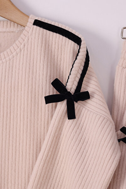 monox Σετ κοτλέ φλις με λεπτομέρεια κορδέλας για κορίτσια