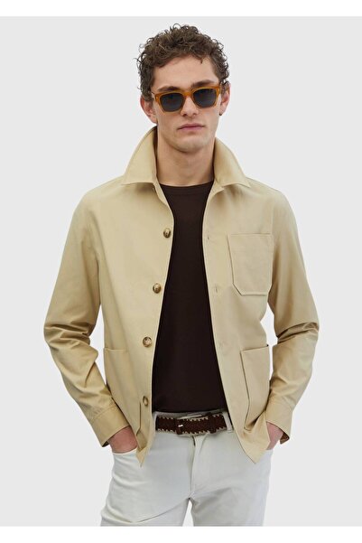 Ramsey Μπεζ μονόχρωμο μπλουζάκι με κανονική εφαρμογή από υφαντό βαμβακερό μείγμα