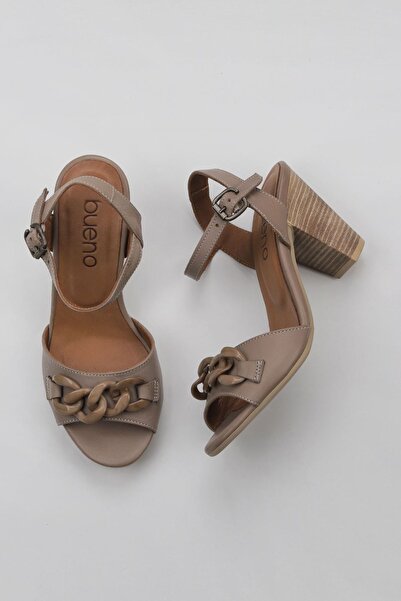 Bueno Shoes Γκρι δερμάτινα γυναικεία πέδιλα με τακούνι 01wu11200
