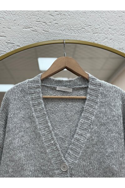 MİHRA STORE Alessia Soft Knit Cardigan with Elasticated Sleeves and Bottoms-Zi̇5226 Gray