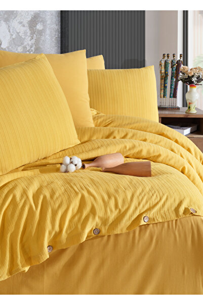 PERLE MAİSON Perlemaisón Double Bamboo Duvet Cover Set 'Maribel Mustard'