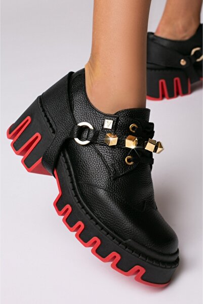 Vanilla Days Pantofi Dorian Detașabili Orned - Negri și Aurii cu Talpă Roșie,...