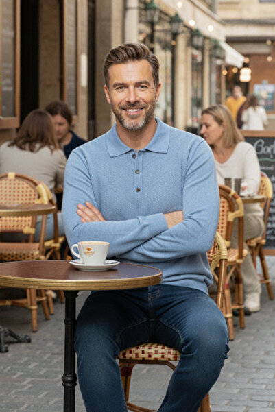 Pulltonic Erkek Desenli Polo Yaka Çıtçıtlı Kazak | %70 Pamuk