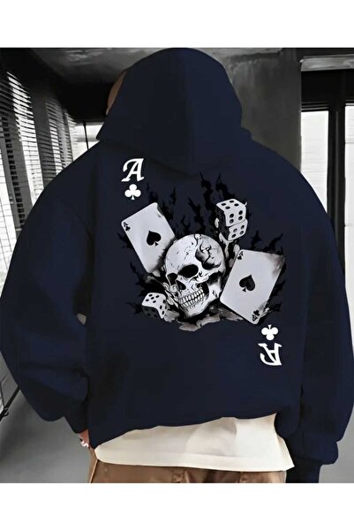 ORVIO Group Skull and Playing Card Printed Hoodie