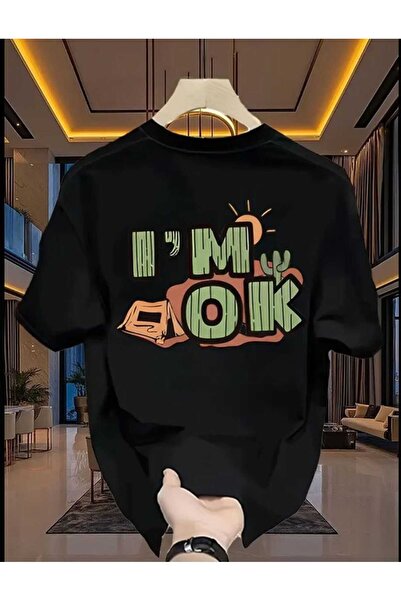 ORVIO Group تيشيرت مطبوع "أنا بخير" (مكتوب عليه) بنمط الطبيعة/المغامرة