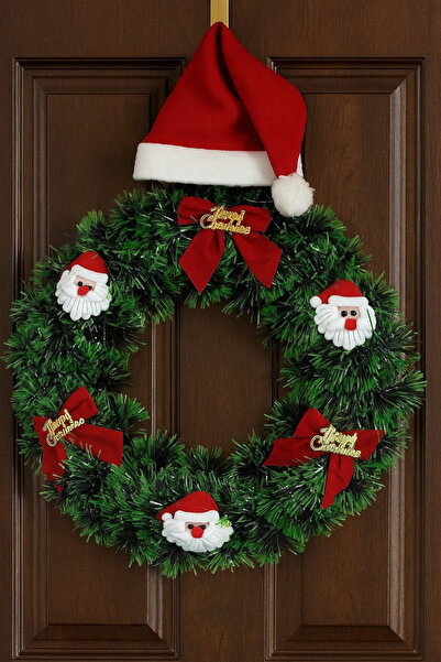 Coverzone 30cm Christmas Door Wreath with Red Ribbon – Christmas Wall Decor with Pine Cones Home Office Ornament