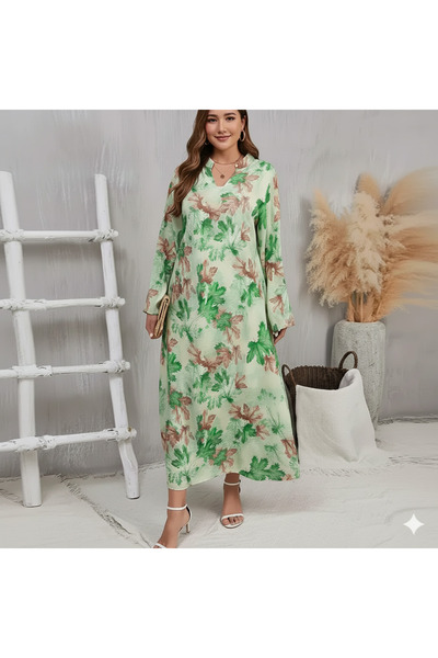 dorbe Floral Pattern Stand Collar Long Sleeve Formal Wear Maxi Dress