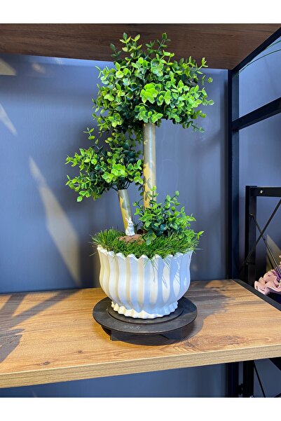 Çiçekhane Dekoratif yapay bitki seramik saksılı mini ağaç modeli salon ve ofi...