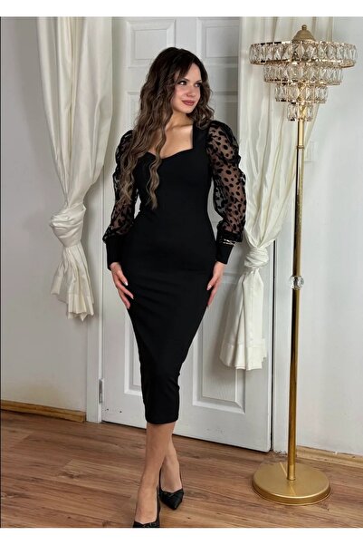 MODA Ella Puantiye Detaylı Elbise