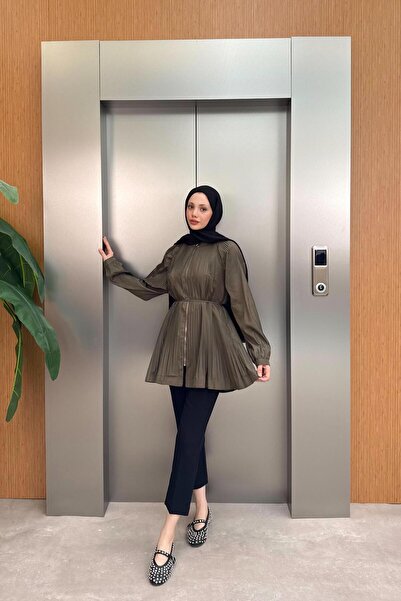 QUQA Fermuarlı Piliseli Trenç - Haki