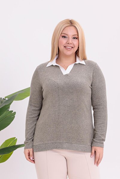 Siyezen Plus Size Polo Neck Soft Sweater