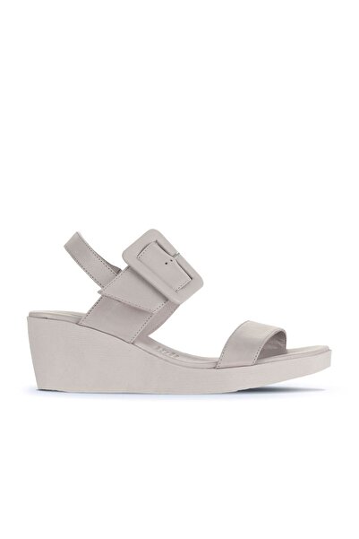 Bueno Shoes Γκρι δερμάτινα γυναικεία πέδιλα με τακούνι 01wa0400