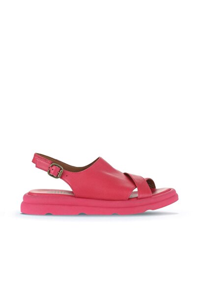 Bueno Shoes Sandale plate de damă din piele fucsia 01wa2605
