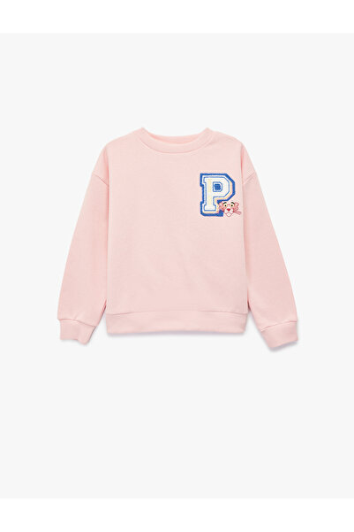 Koton سويت شيرت روز بانثر مطبوع مرخص بأكمام طويلة وياقة دائرية مبطن بالصوف