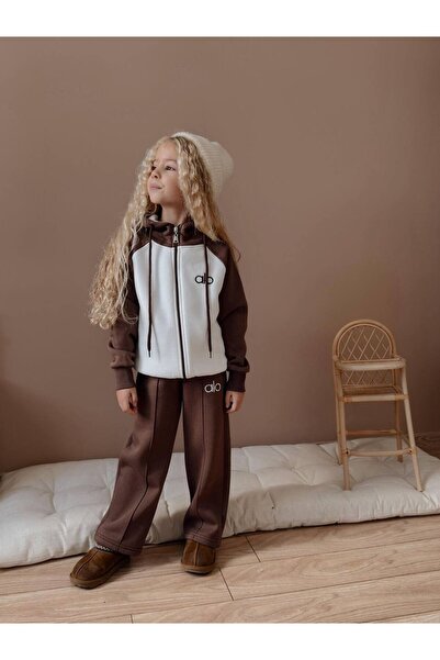 Jolly Kids Girl's Color Block Zippered Sweatshirt Winter Set