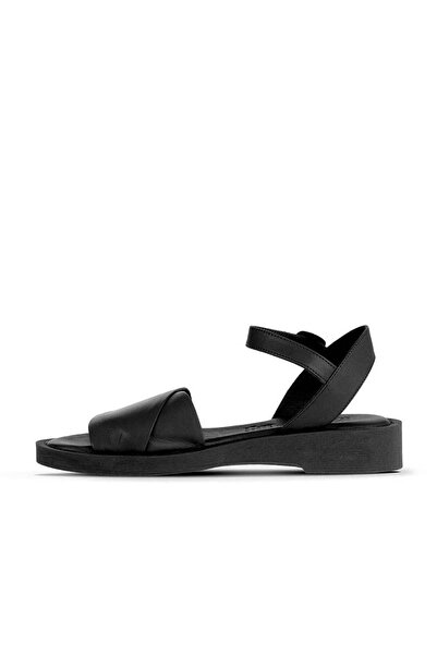 Bueno Shoes Black Leather Women's Flat Sandals 01Wa0701