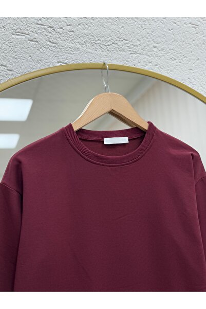 MİHRA STORE Alandra Two Thread Plain Sweat-Zİ3088 Βουργουνδίας