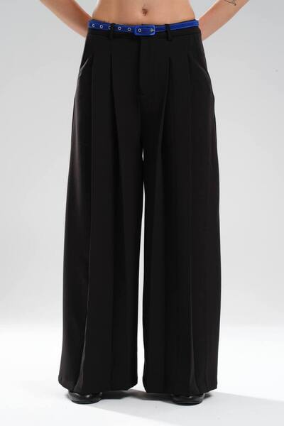 tw3 Women's Detachable Satin Belt Detailed Front Pleated Design Trousers