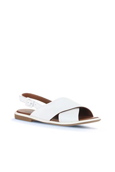 Bueno Shoes White Leather Women's Flat Sandals 01Wa3600