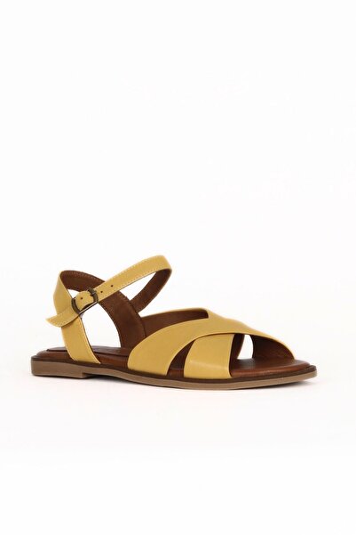 Bueno Shoes Yellow Leather Women's Flat Sandals 01Wa5703