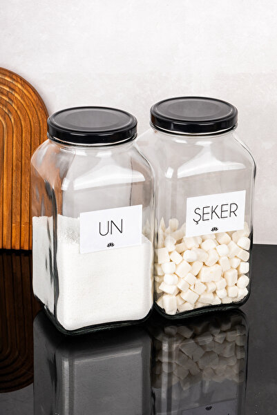 Dolkin Home Set of 2 3 Liter Jars Set of 3000 ml Glass Jars with Metal Lid and Flour Sugar Labels