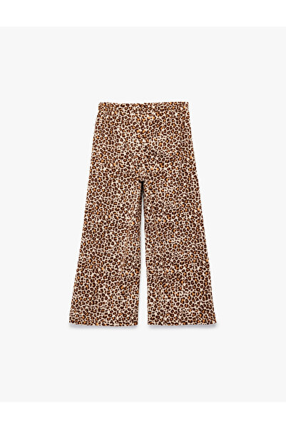 Koton Leopard Patterned Wide Leg Trousers with Elastic Waist
