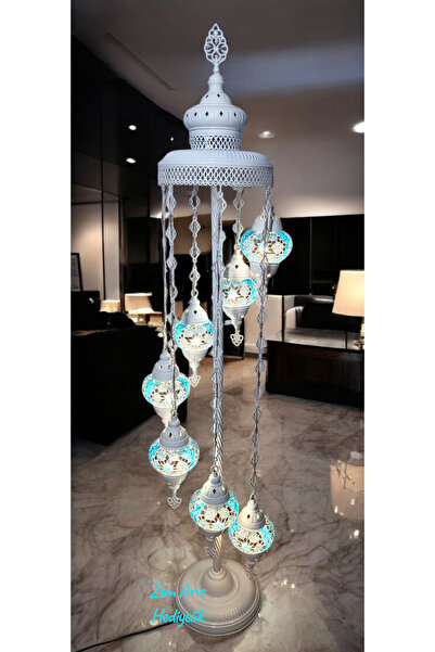 ZEM ARİS HEDİYELİK El Yapımı Otantik Mozaik Beyaz Lambader 7 li