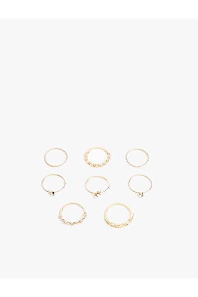 Koton Steel Mixed Stone Detailed 8-Piece Ring Set