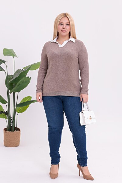 Siyezen Plus Size Polo Neck Soft Sweater