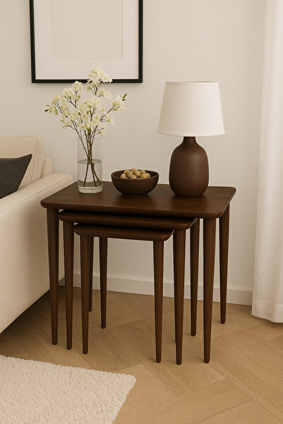 Trihome Masif Gürgen Ahşap 3’lü Zigon Sehpa Seti | Minimalist & Dayanıklı Tas...