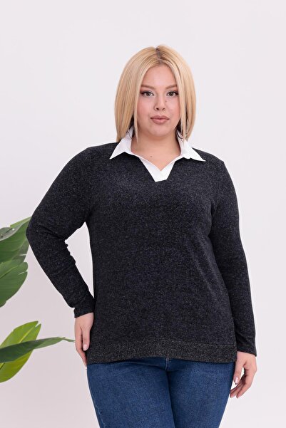Siyezen Plus Size Polo Neck Soft Sweater