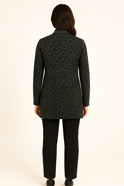 Hayalet Leopard Patterned Knitwear Shawl Collar Jacket