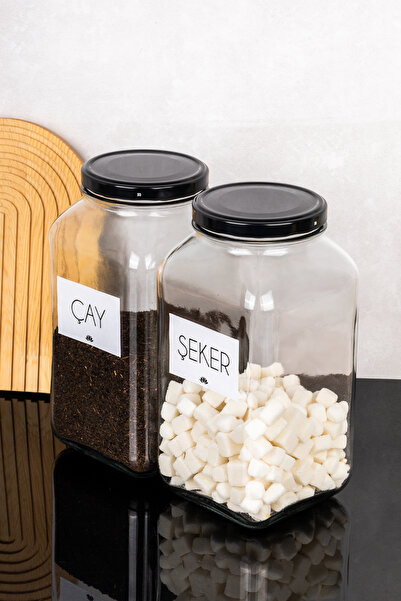 Dolkin Home 2-Piece 3-Liter Jar Set Tea Sugar Labeled 3000 ml Glass Jar with Metal Lid Storage Box Set