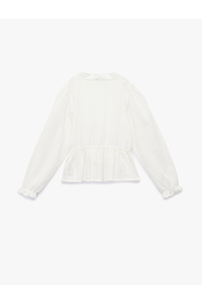 Koton V-Neck Long Sleeve Ruffled Cotton Oversized Shirt