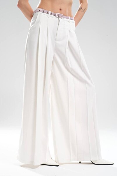 tw3 Women's Detachable Satin Belt Detailed Front Pleated Design Trousers