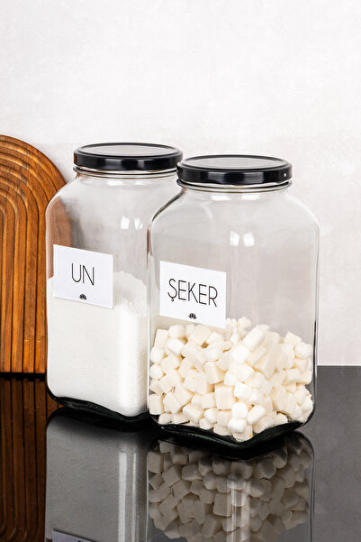 Dolkin Home Set of 2 3 Liter Jars Set of 3000 ml Glass Jars with Metal Lid and Flour Sugar Labels