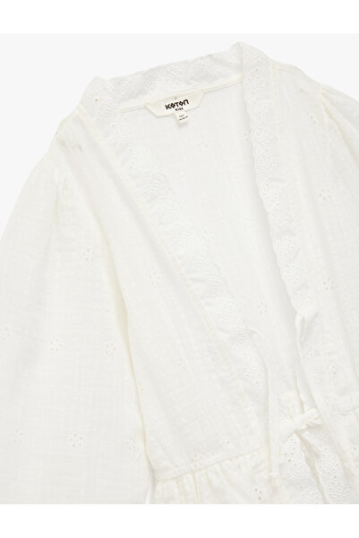 Koton V-Neck Long Sleeve Ruffled Cotton Oversized Shirt