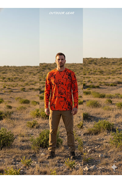 FazAv Forest Patterned Long Sleeve Orange Hunter Sweatshirt