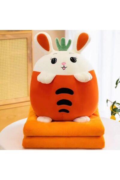 OEM 2 in 1 Toy Pillow, Bunny in Carrot + Soft Blanket, Velvet Material, for Children