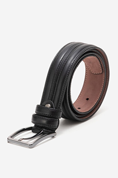 Dericlub Curea clasică pentru bărbați din piele naturală, cusută, 3,5 cm, 517...