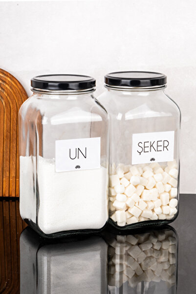 Dolkin Home Set of 2 3 Liter Jars Set of 3000 ml Glass Jars with Metal Lid and Flour Sugar Labels